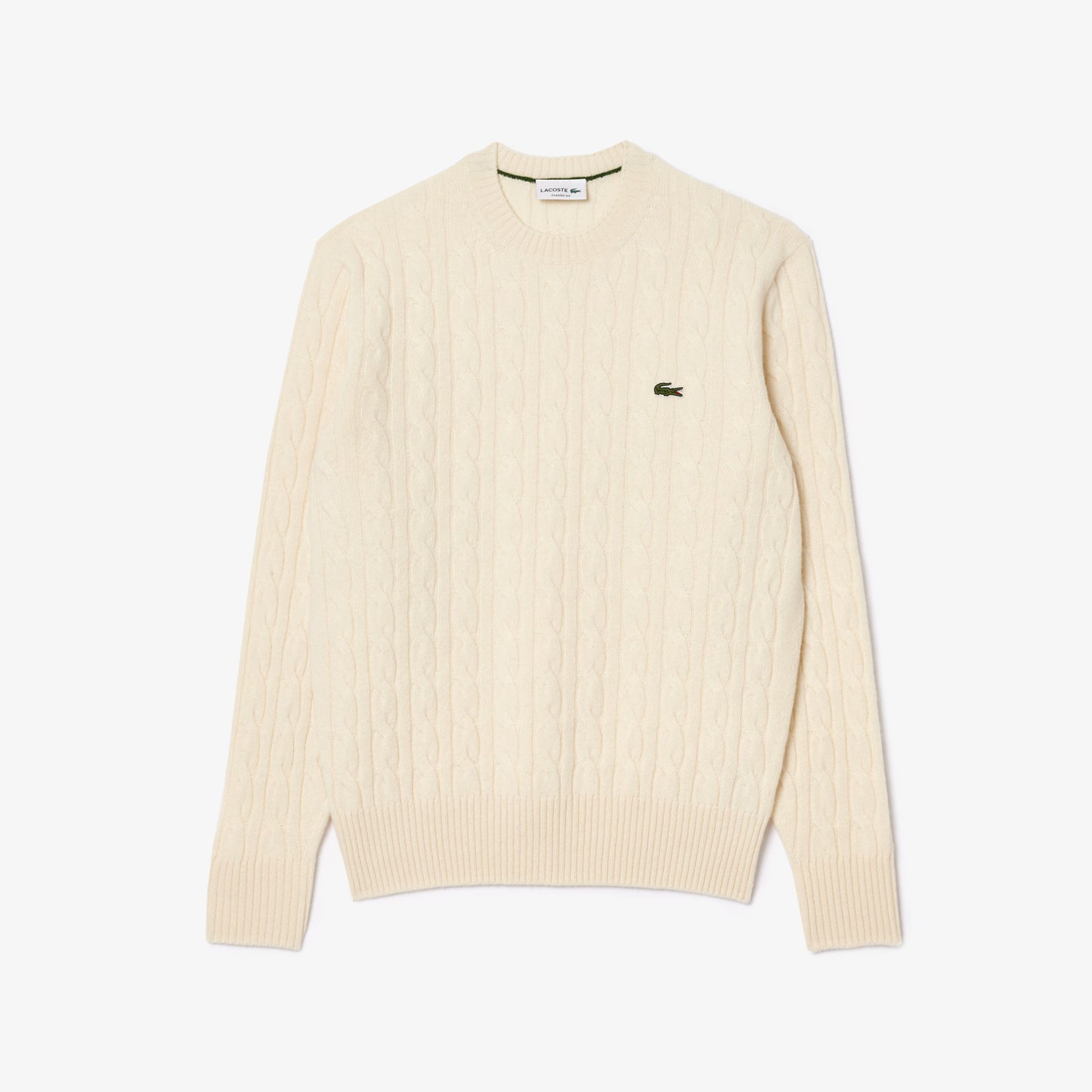 Maglione LACOSTE girocollo a trecce in lana cardata AH2924