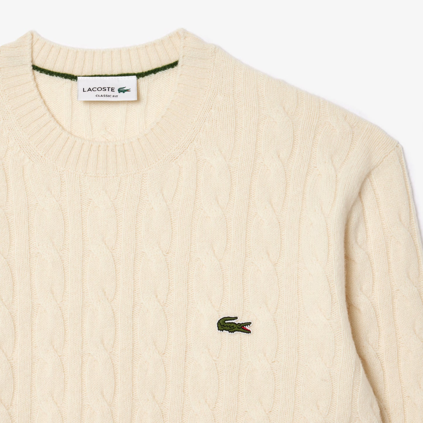 Maglione LACOSTE girocollo a trecce in lana cardata AH2924