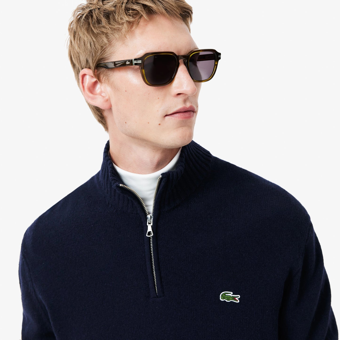 Maglione LACOSTE in lana cardata con zip sul collo ah3052