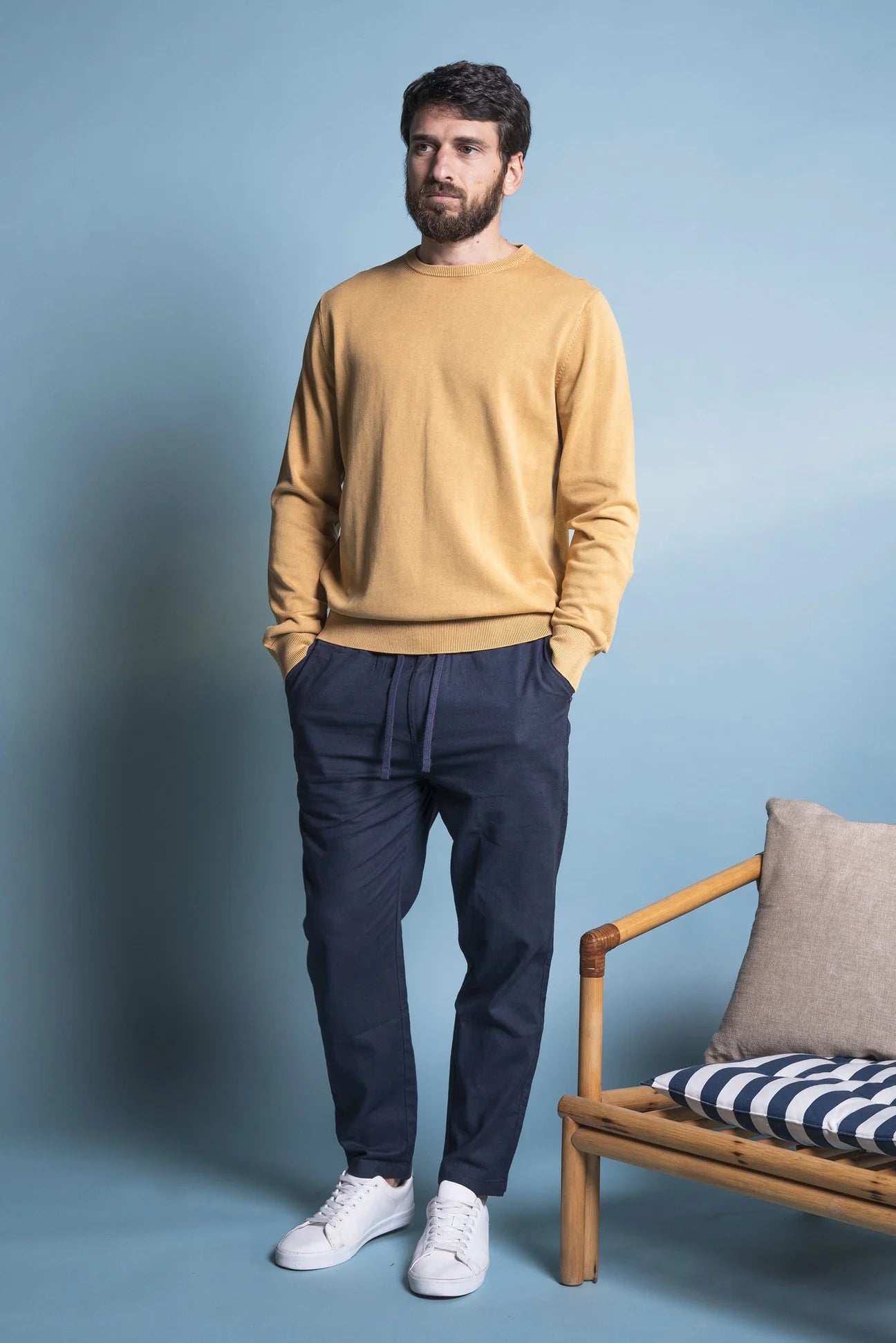 PANTALONE IMPURE COMFORT MISTO LINO CON LACCETTI