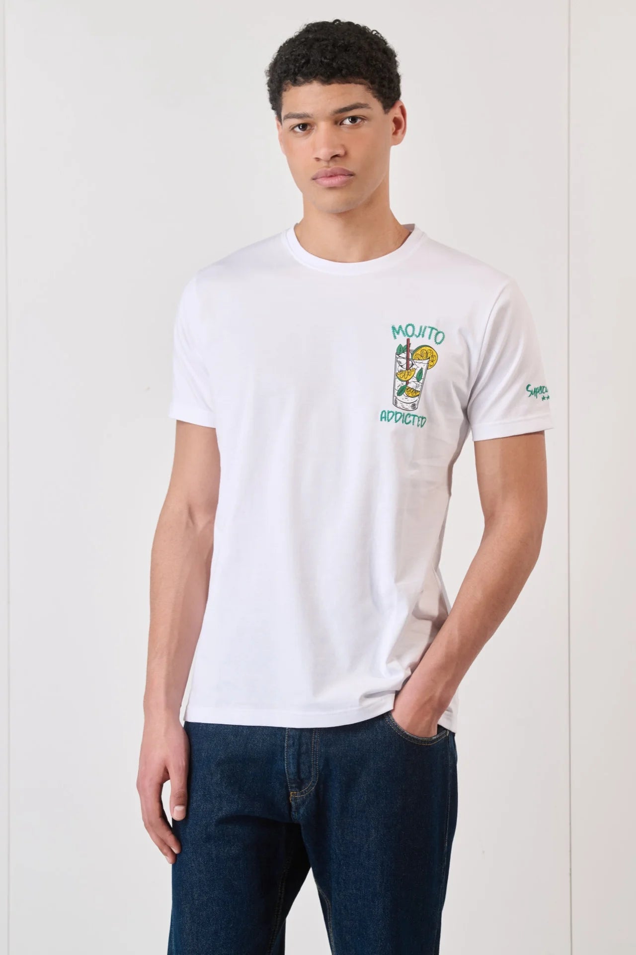 T-shirt SUPERCULTURE Bianca con Stampa e Ricamo Mojito