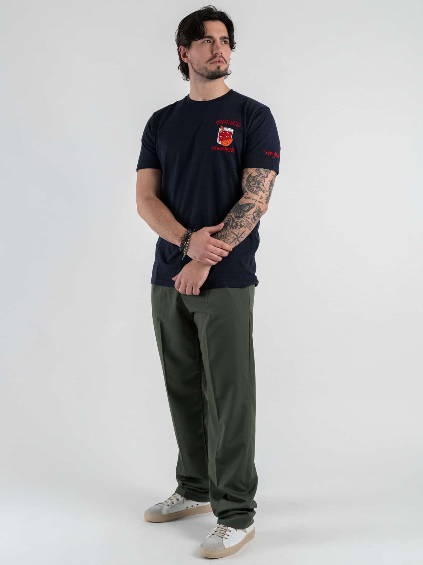 T-shirt SUPERCULTURE Nera con Stampa e Ricamo NEGRONI SBAGLIATO