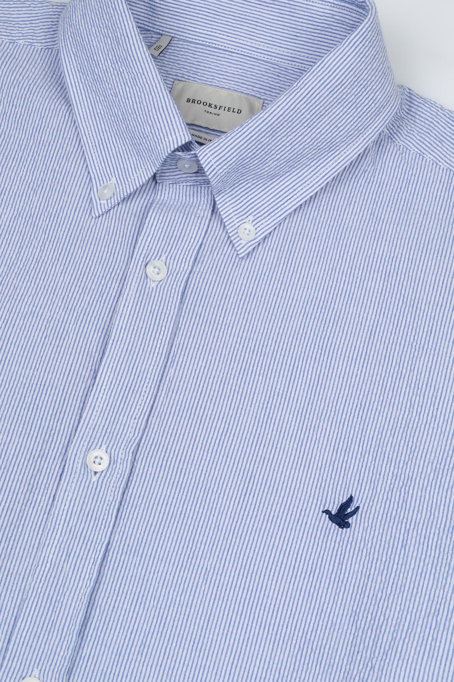Camicia BROOKSFIELD button down regular fit in seersucker di cotone stretch rigato P/e 26
