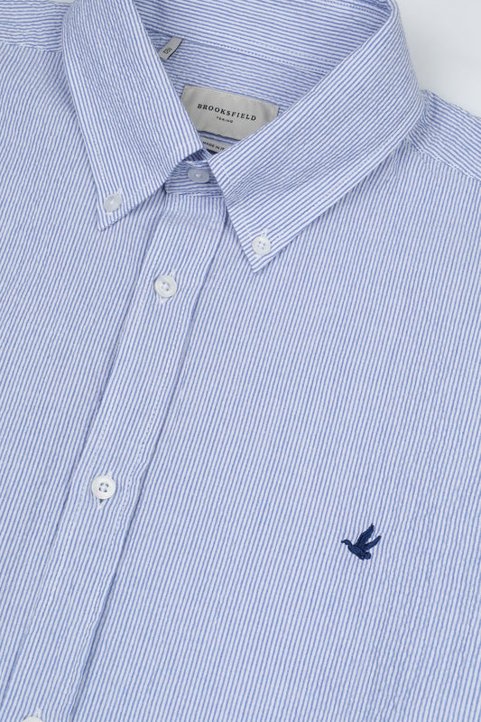 Camicia BROOKSFIELD button down regular fit in seersucker di cotone stretch rigato P/e 26