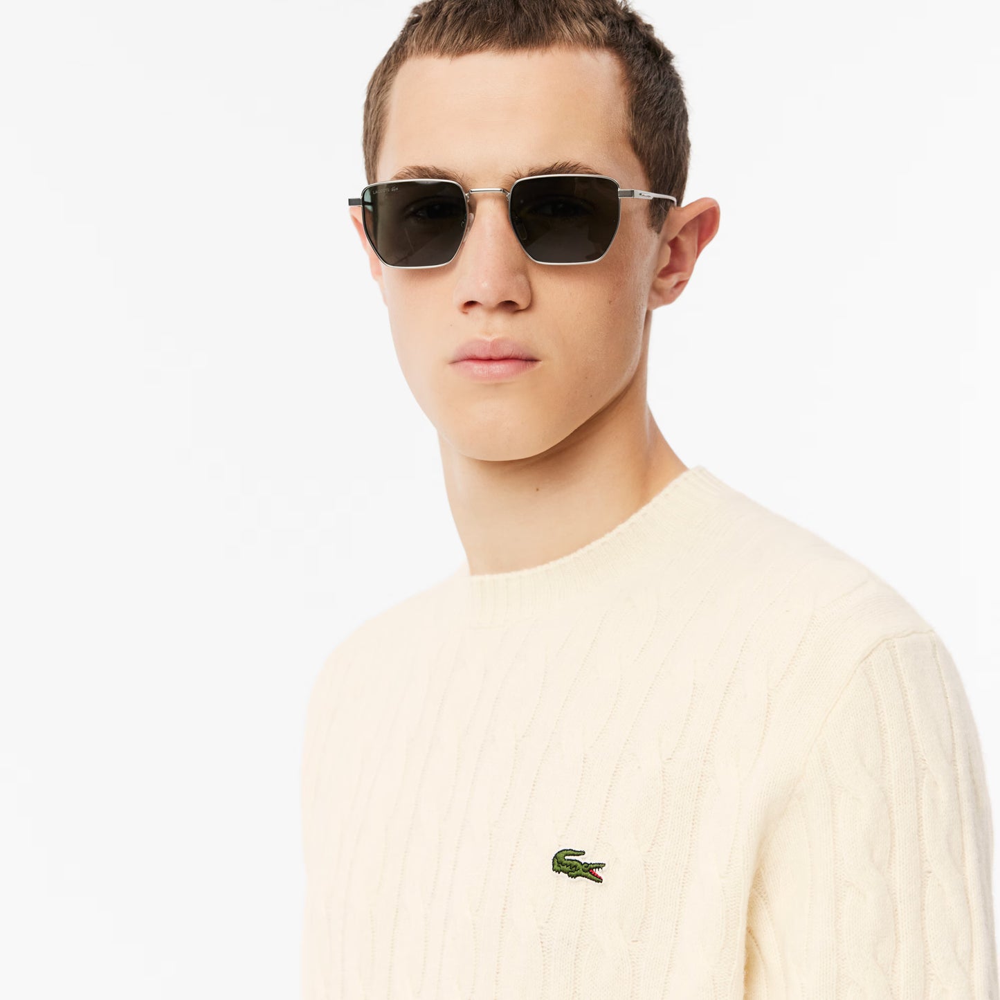 Maglione LACOSTE girocollo a trecce in lana cardata AH2924
