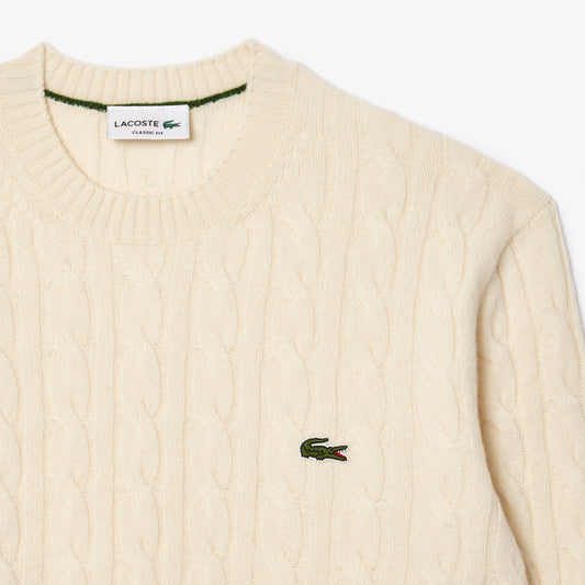 Maglione LACOSTE girocollo a trecce in lana cardata AH2924