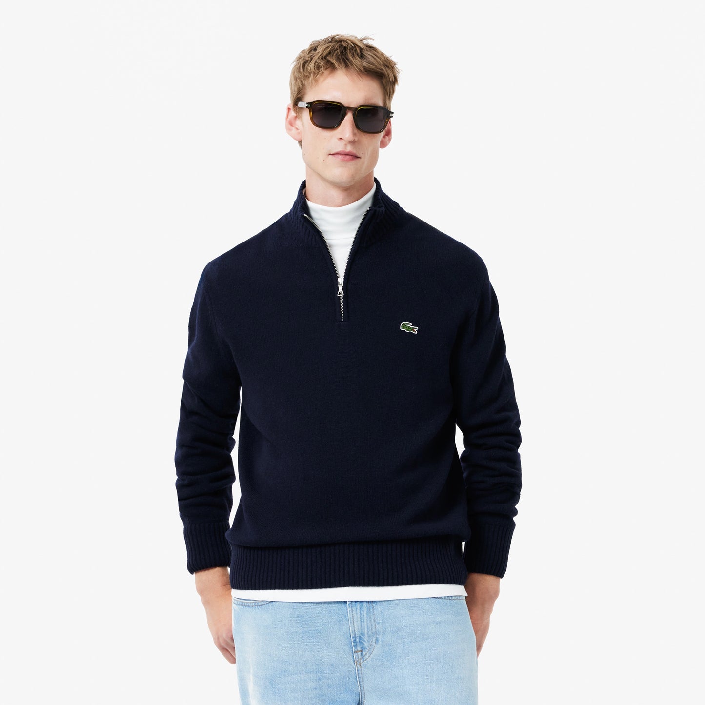 Maglione LACOSTE in lana cardata con zip sul collo ah3052