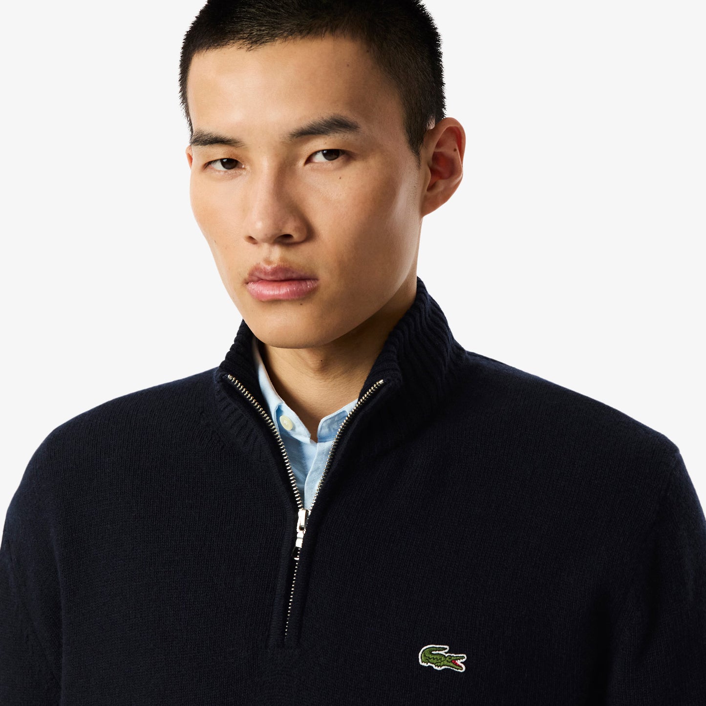 Maglione LACOSTE collo alto in lana cardata con zip AH3052