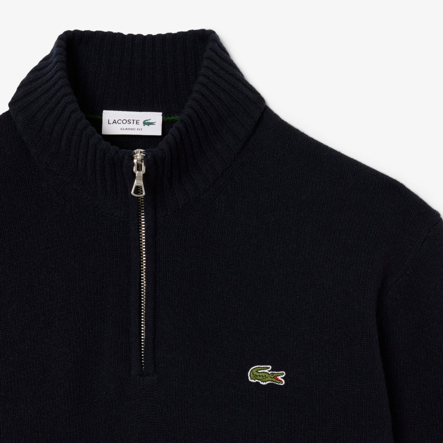 Maglione LACOSTE collo alto in lana cardata con zip AH3052