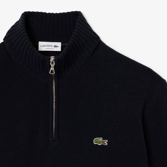Maglione LACOSTE collo alto in lana cardata con zip AH3052