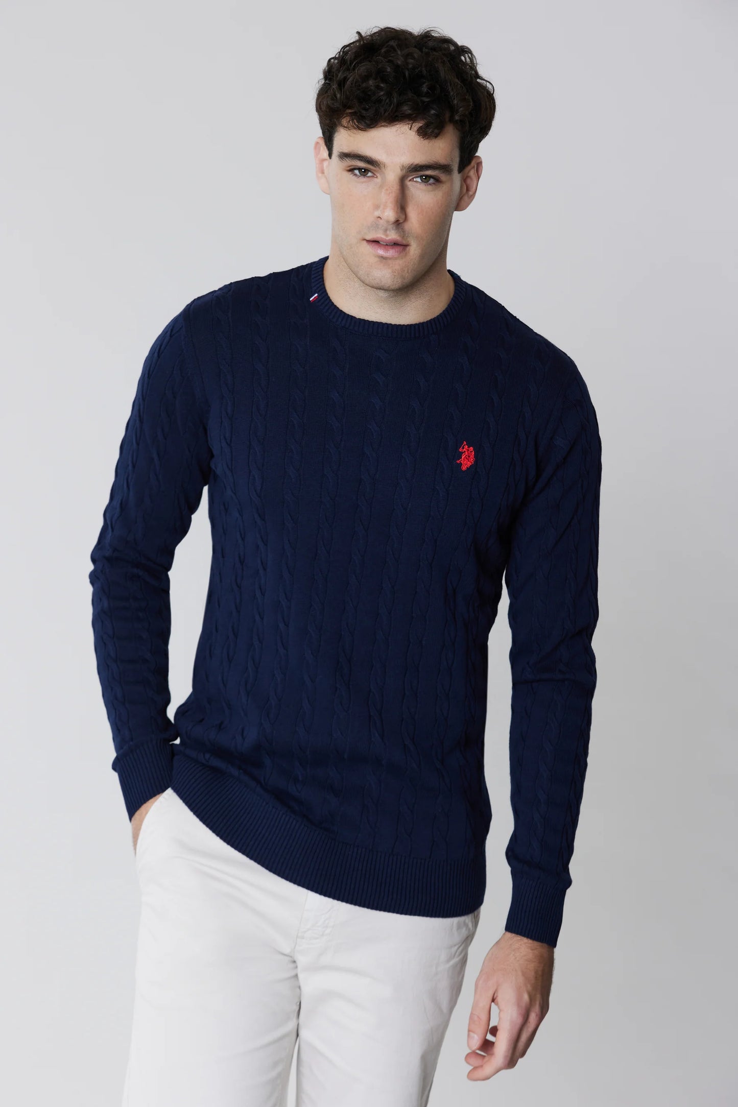 Maglia U.S. POLO girocollo in cotone a treccia