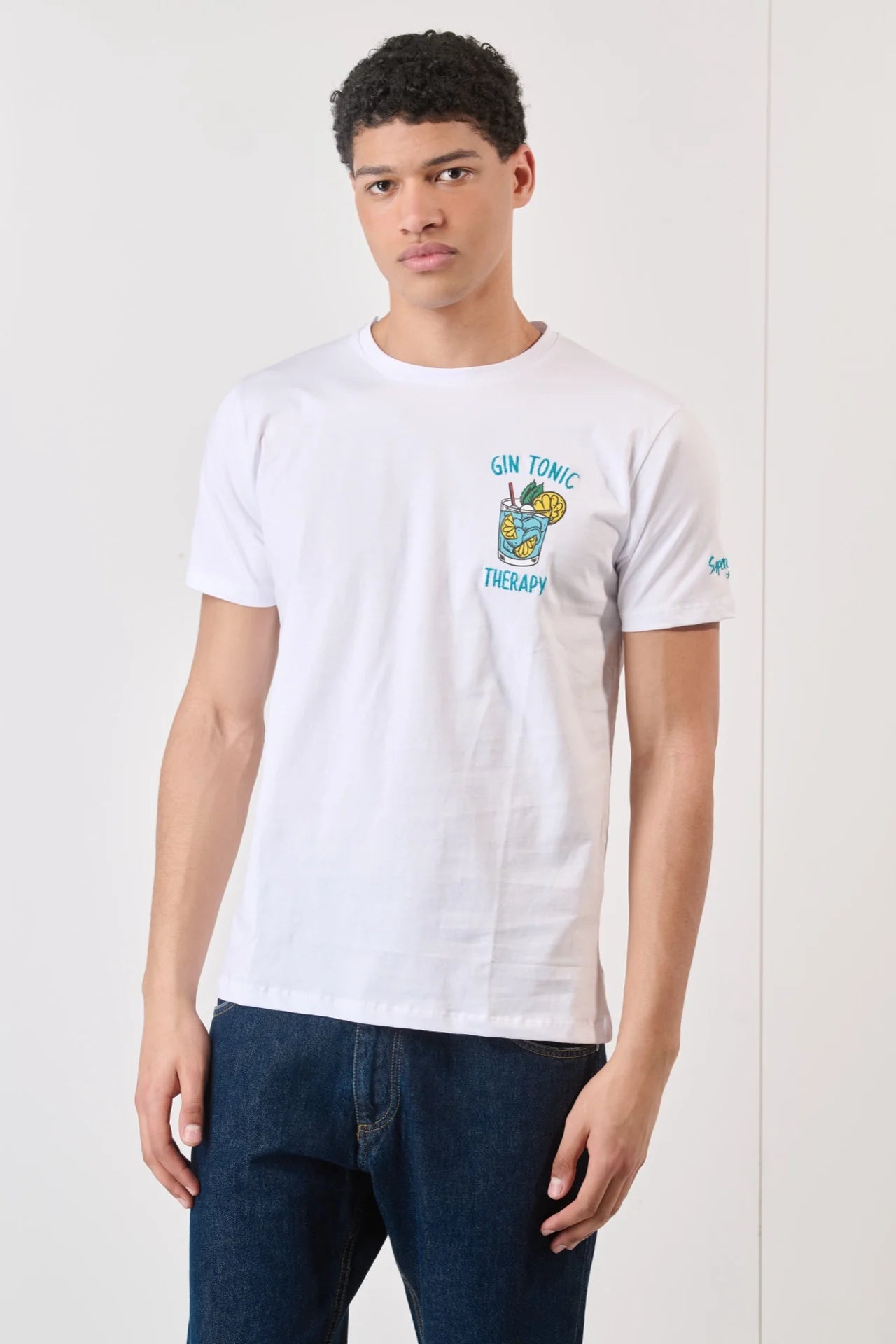T-shirt SUPERCULTURE Nera con Stampa e Ricamo GIN TONIC