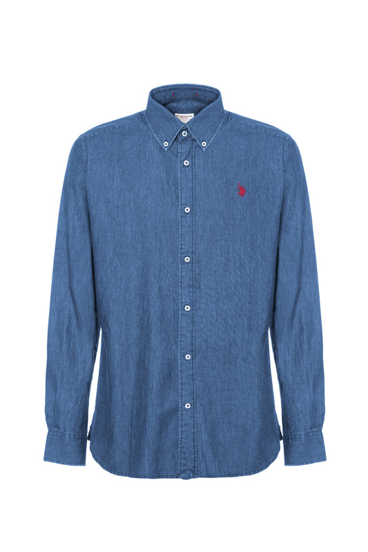 Camicia U.S. POLO in cotone blue denim twill