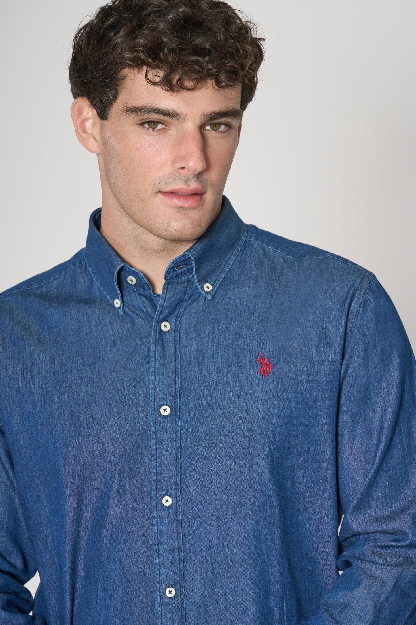 Camicia U.S. POLO in cotone blue denim twill